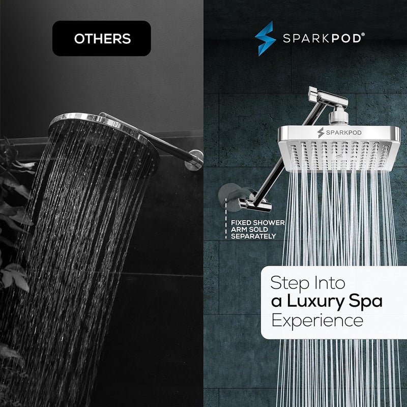 SparkPod Square Rain Shower Head with Extension Arm - Height Adjustable Shower Head with High Pressure Performance - Easy 1-Minute Installation (11" Arm Extension, Luxury Polished Chrome) - Image 2